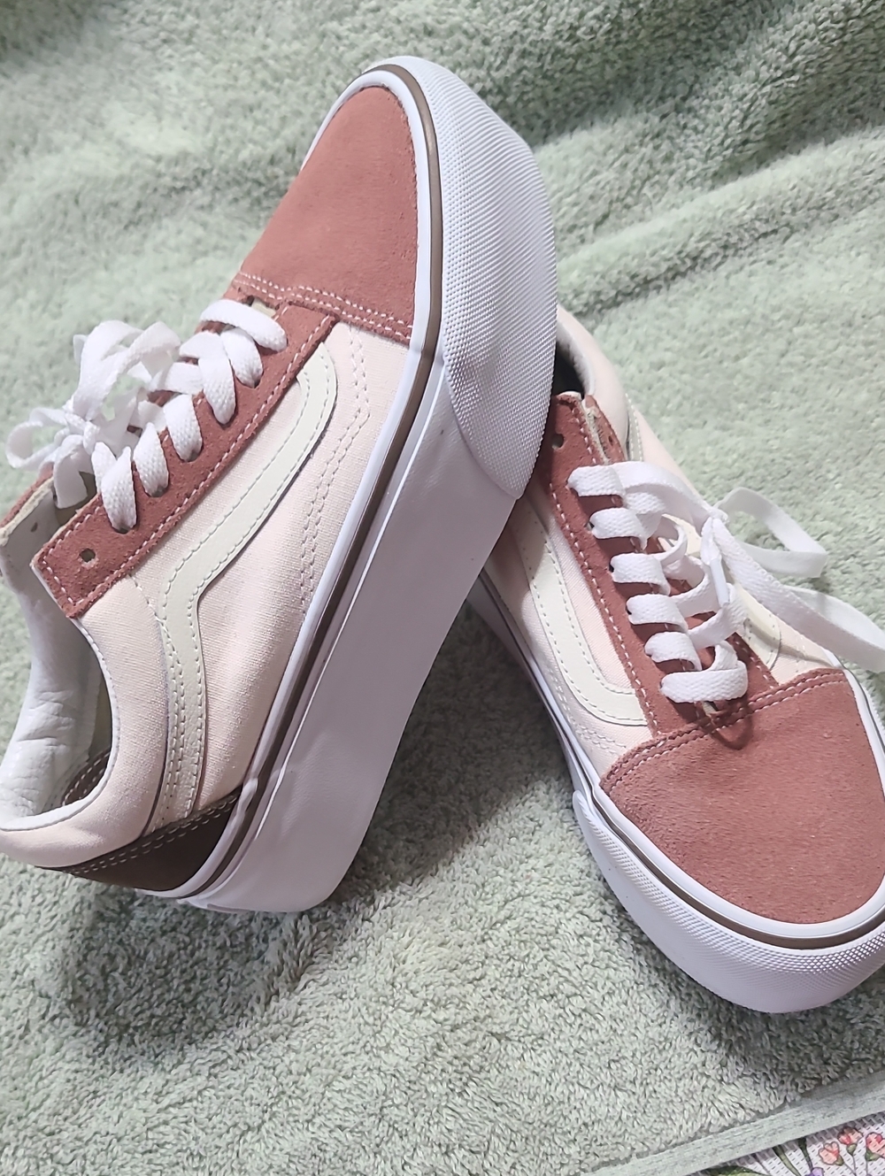 Vans Women’s Pink and Cream Suede Platform Sneakers